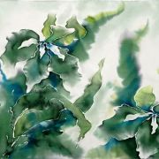 irysy w zieleni - krepa - szal jedwabny ręcznie malowany