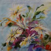 margerytki akwarelowe - habotai5 - apaszka jedwabna ręcznie malowana