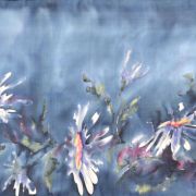 margerytki w granatach - muślin - szal jedwabny ręcznie malowany