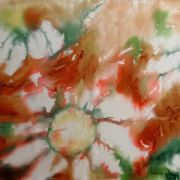 margerytki w rudym koniaku i zieleni - krepa - szal jedwabny ręcznie malowany