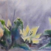 tulipany bladożółte - krepa - szal jedwabny ręcznie malowany