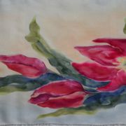 tulipany czerwone - habotai7 - szal jedwabny ręcznie malowany