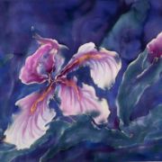 irysy duże niebieskofioletowe - krepa - jedwab ręcznie malowany