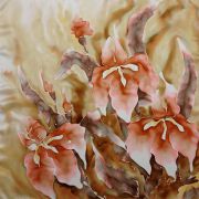 irysy jesienne - satyna - apaszka jedwabna ręcznie malowana