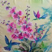 kolibry i dziewanny - krepa - apaszka jedwabna ręcznie malowana