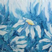 margerytki turkusowo-morskie - habotai5 - szal jedwabny ręcznie malowany