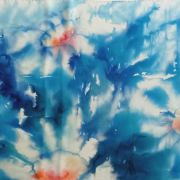 margerytki turkusowo-morskie - krepa - szal jedwabny ręcznie malowany