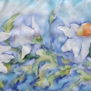 margerytki w błękitach i turkusach - habotai5 - szal jedwabny ręcznie malowany