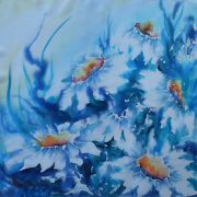 margerytki w turkusach - krepa - chusta jedwabna ręcznie malowana