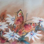motyle w beżo-brązach i bordo - habotai7 - szal jedwabny ręcznie malowany