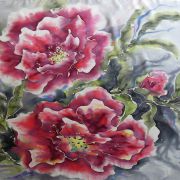 piwonie wielkie kwiaty - krepa - chusta jedwabna ręcznie malowana