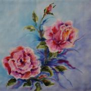 róże - krepa - apaszka jedwabna ręcznie malowana