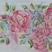róże - satyna - szal jedwabny ręcznie malowany