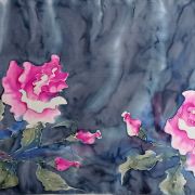 róże fuksjowe na graficie - habotai8 - szal jedwabny ręcznie malowany