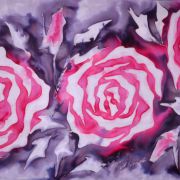róże kubistyczne śliwkowo-amarantowe - satynaka - szalo-chusta
