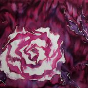 róże kubistyczne wiśniowo-śliwkowe - krepa - szal jedwabny ręcznie malowany