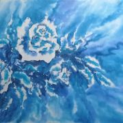 róże monochromatyczne turkusowe - krepa - szal jedwabny ręcznie malowany