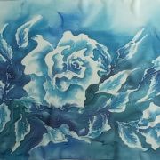 róże monochromatyczne turkusowo-morskie - żorżeta - szal jedwabny