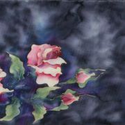 róże w graficie - splot atłasowy - szal jedwabny ręcznie malowany