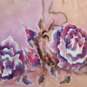róże pastelowe - krepa - szal jedwabny ręcznie malowany