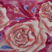 róże w amarantach - splot atłasowy - szal jedwabny ręcznie malowany