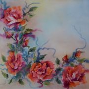 róże w pastelach - krepa - chusta jedwabna ręcznie malowana
