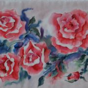 róże w pastelach - krepa - szal jedwabny ręcznie malowany