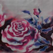 róże z gorzką czekoladą - splot atłasowt - szal jedwabny ręcznie malowany
