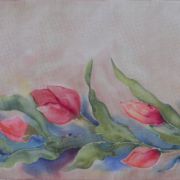 tulipany czerwone w pastelach - habotai5 - szal jedwabny ręcznie malowany