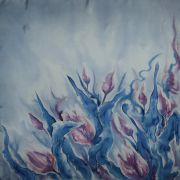 tulipany na gołębim tle - habotai7 - chusta jedwabna ręcznie malowana