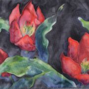 tulipany w czerni - habotai8 - szal jedwabny ręcznie malowany