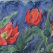 tulipany w granacie - habotai5 - szal jedwabny ręcznie malowany