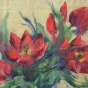 tulipany w waniliowo-żółtym - muslin - apaszka jedwabna ręcznie malowana